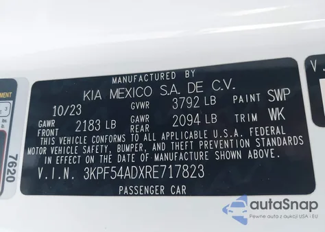 2024 Kia Forte Gt-Line z USA, uszkodzony, nr VIN 3KPF54ADXRE717823